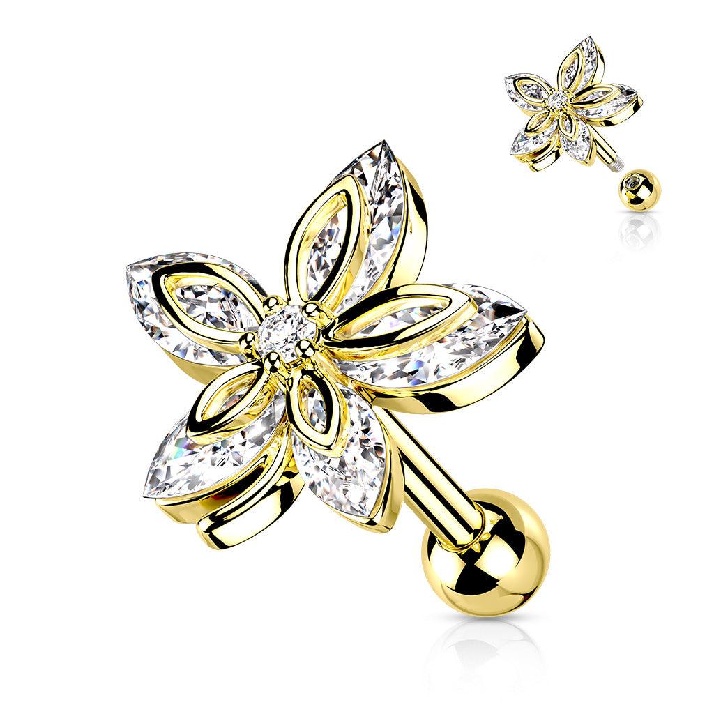 Chirurgenstahl Ohrpiercing Flower Top 5 Marquise Zirkonia Kristalle (9180570550600)