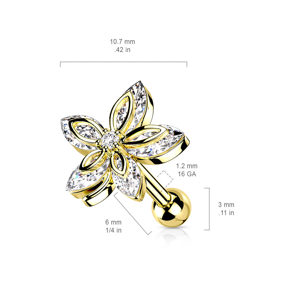 Chirurgenstahl Ohrpiercing mit Flower Top 5 Marquise Zirkonia Kristalle (9180549546312)