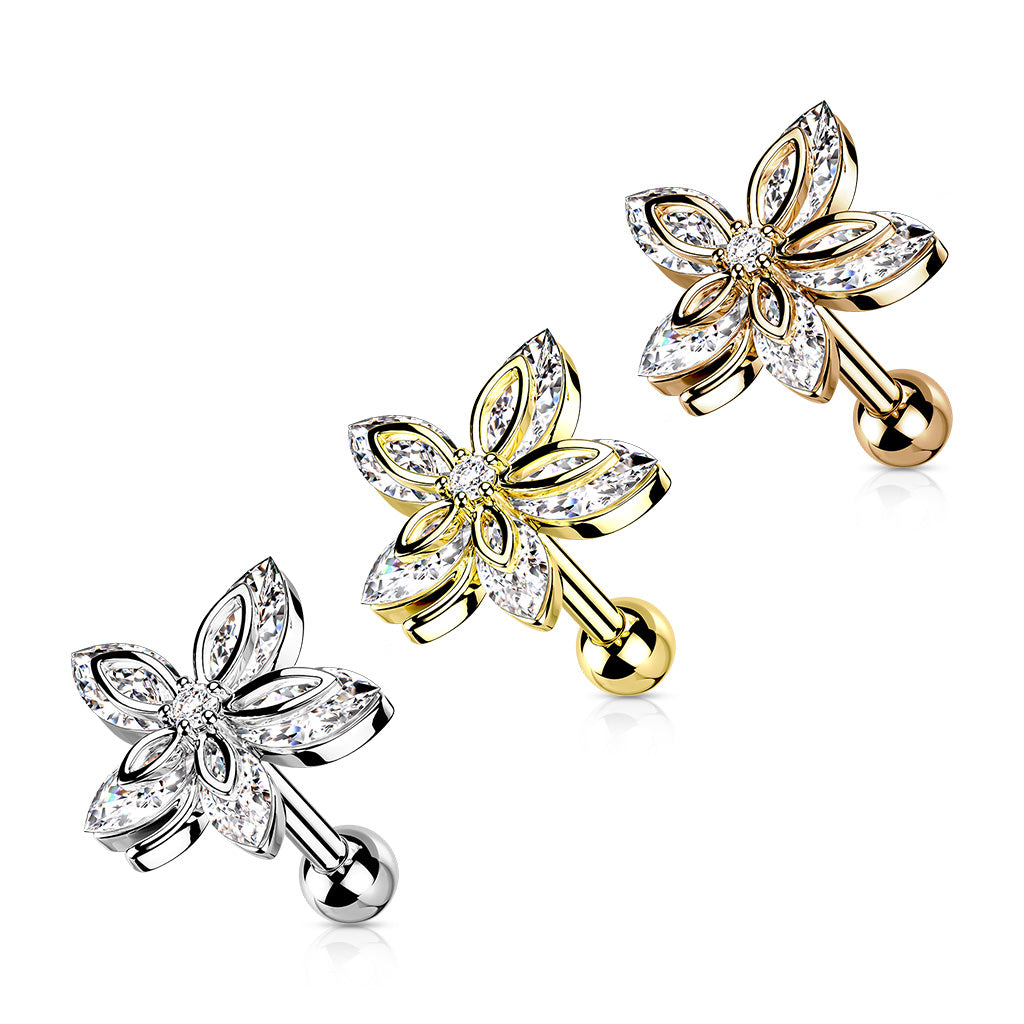 Chirurgenstahl Ohrpiercing Flower Top 5 Marquise Zirkonia Kristalle (9180570550600)