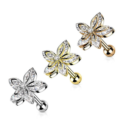 Chirurgenstahl Ohrpiercing Flower Top 5 Marquise Zirkonia Kristalle (9180570550600)