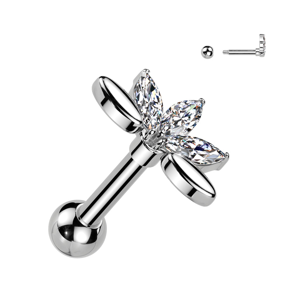 Chirurgenstahl Ohrpiercing Marquise Flower mit Zirkonia Kristallen (9180612002120)