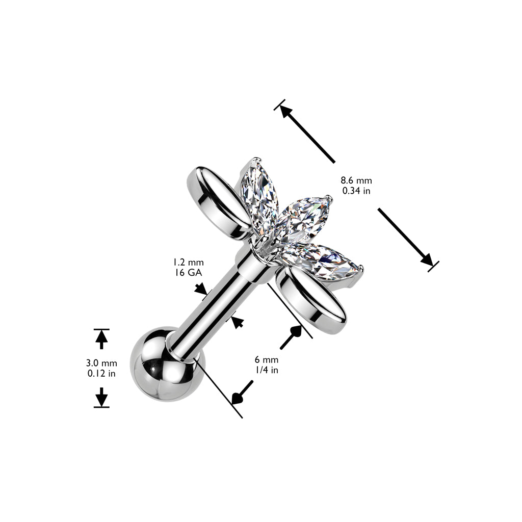 Chirurgenstahl Ohrpiercing Marquise Flower mit Zirkonia Kristallen (9180612002120)