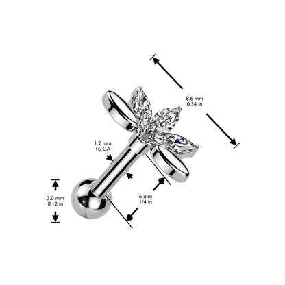 Chirurgenstahl Ohrpiercing Marquise Flower mit Zirkonia Kristallen (9180612002120)