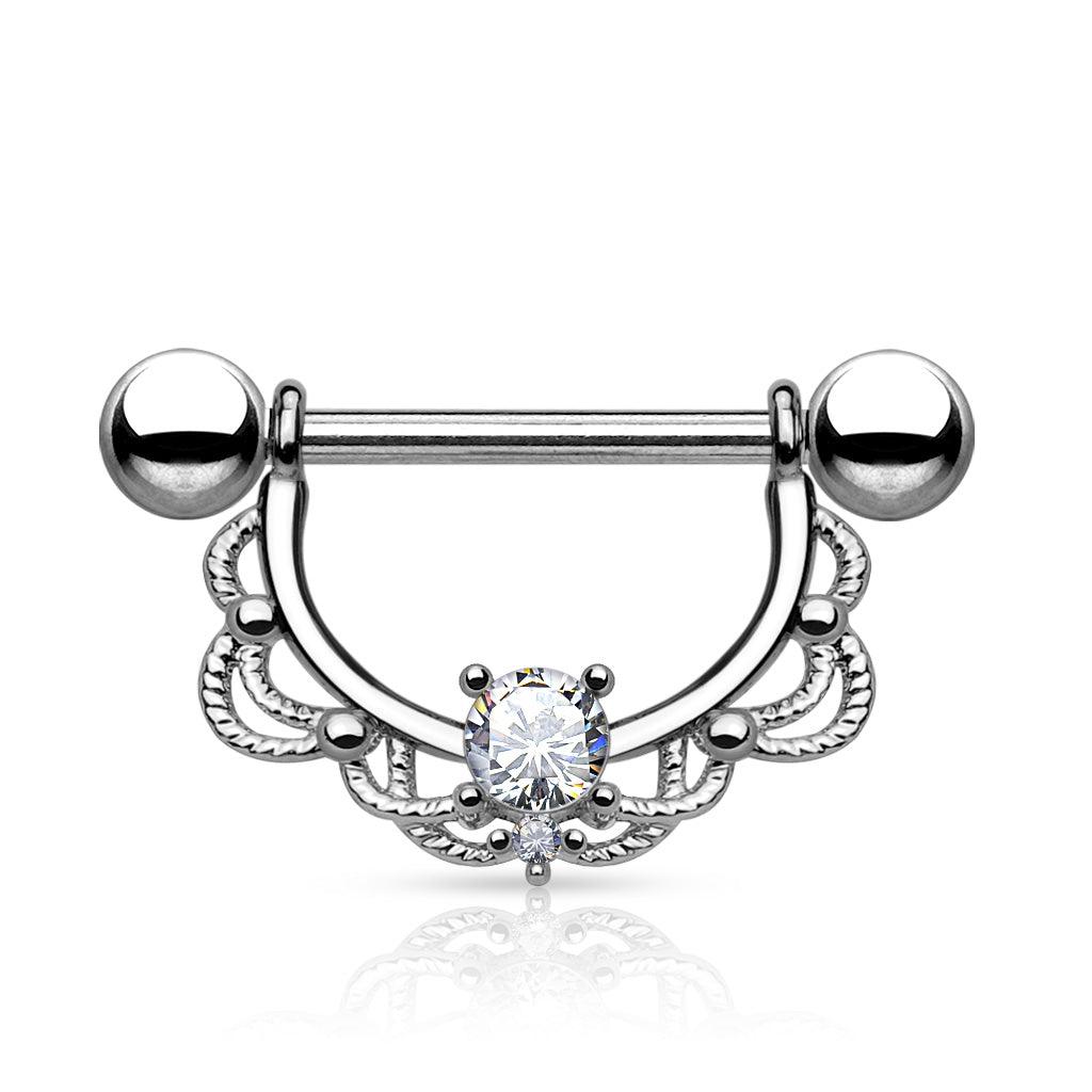 Chirurgenstahl Brustpiercing filigraner Ring mit Zirkonia Kristall (9182977851720)