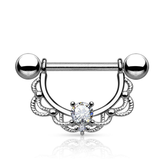 Chirurgenstahl Brustpiercing filigraner Ring mit Zirkonia Kristall (9182977851720)