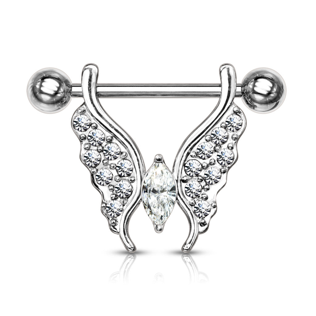 Chirurgenstahl Brustpiercing mit Schmetterling, Marquise Kristall und Zirkonia Pavé (9183005933896)