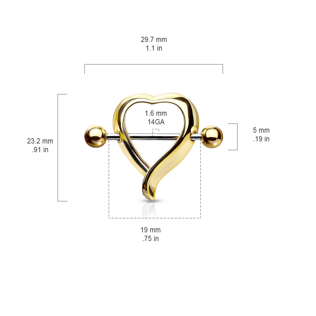 Brustwarzenpiercing in Herzform als Nippelschild-Ring aus 316L Chirurgenstahl. vergoldet mit größenangaben (9184290013512)