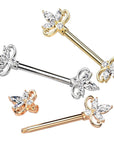 Brustwarzenpiercing mit doppeltem Herz und drei Marquise-Zirkonia, Barbell aus 316L Chirurgenstahl. vergoldet, silber und rosévergoldet (9184319275336)