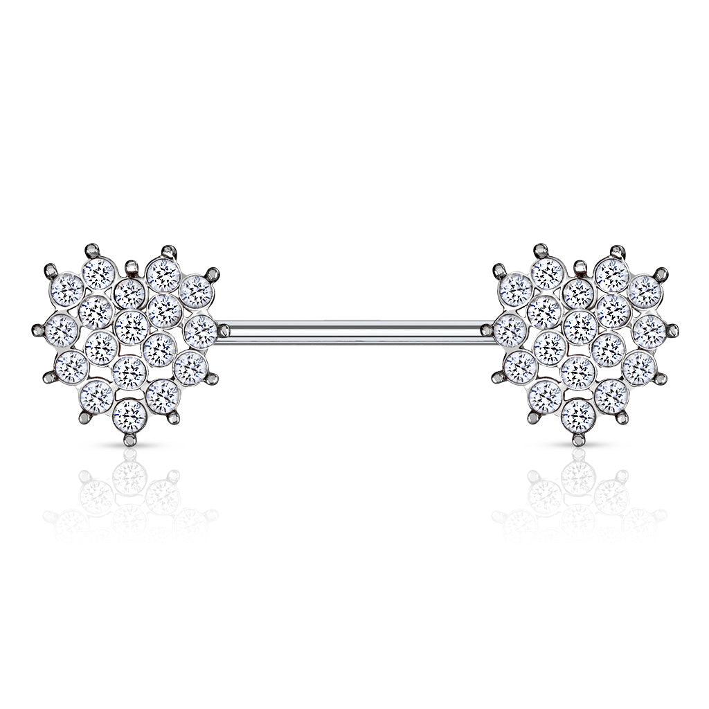 Brustwarzenpiercing Herzförmige Nippel-Barbell-Ringe aus 316L Chirurgenstahl mit glitzernden Kristallen  (9184328712520)
