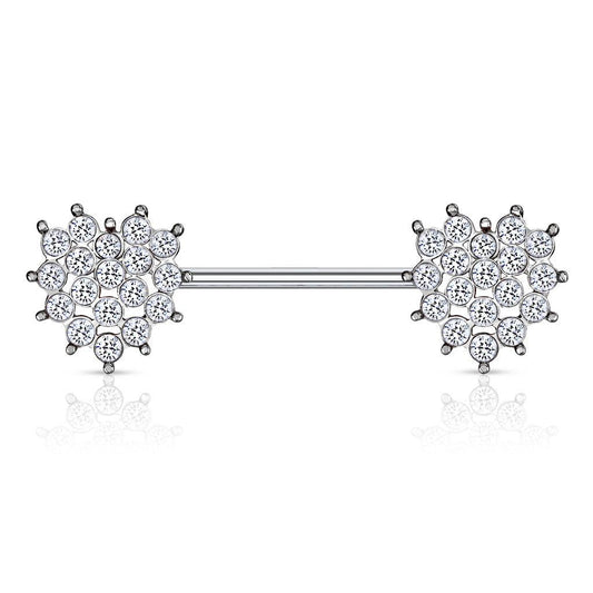Brustwarzenpiercing Herzförmige Nippel-Barbell-Ringe aus 316L Chirurgenstahl mit glitzernden Kristallen  (9184328712520)
