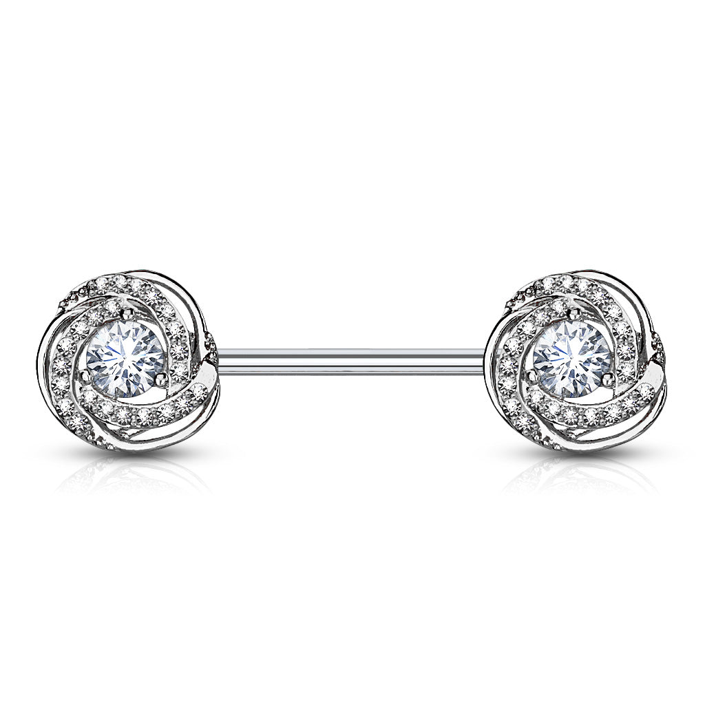 Chirurgenstahl Brustpiercing mit Rosendesign und Zirkonia Kristallen (9184341754184)