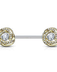 Vergoldetes Chirurgenstahl Brustpiercing mit Rosendesign und Zirkonia Kristallen (9184403423560)