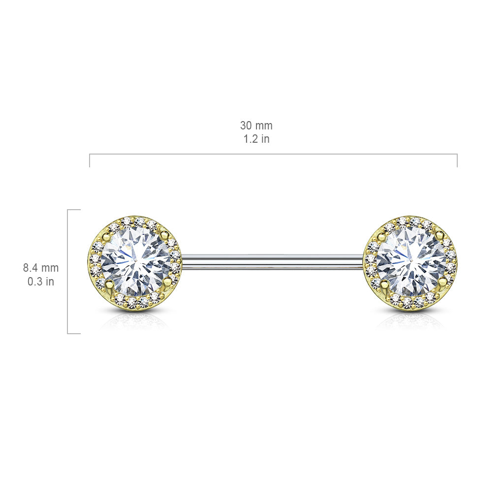 Chirurgenstahl Brustpiercing mit abgerundeten Zirkonia Kristall-Enden (9184427606344)