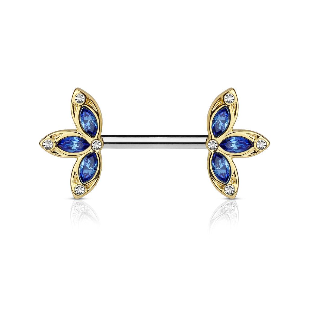 Brustpiercing "Petal Flowers" vergoldet mit Zirkonia Steinen (Chirurgenstahl 316L) - Royal Skin Jewelry (9101175292232)