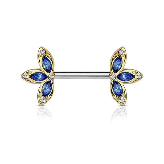Brustpiercing "Petal Flowers" vergoldet mit Zirkonia Steinen (Chirurgenstahl 316L) - Royal Skin Jewelry (9101175292232)