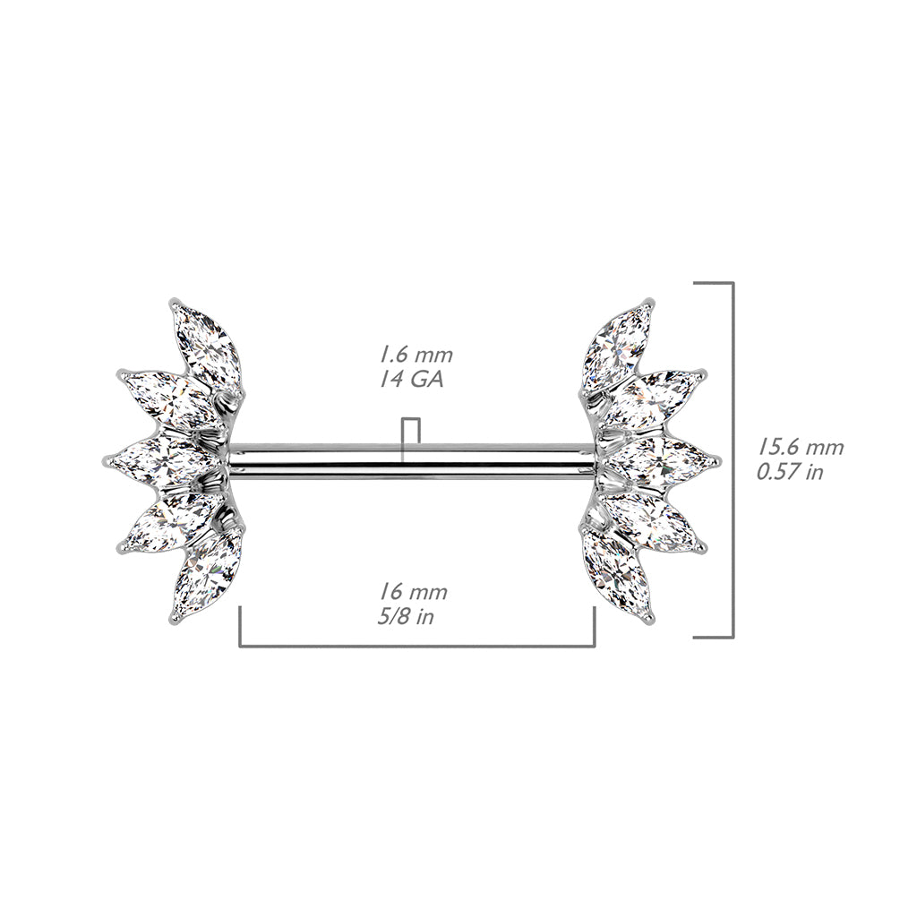 Chirurgenstahl Brustpiercing mit 5 Marquise Zirkonia Kristallen (9196917227848)