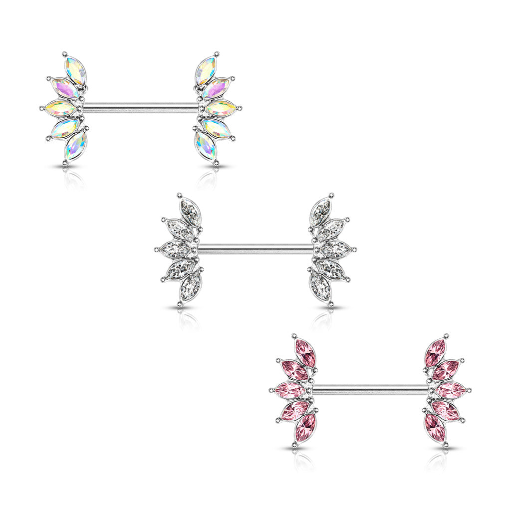 Chirurgenstahl Brustpiercing mit 5 Marquise Zirkonia Kristallen (9196917227848)