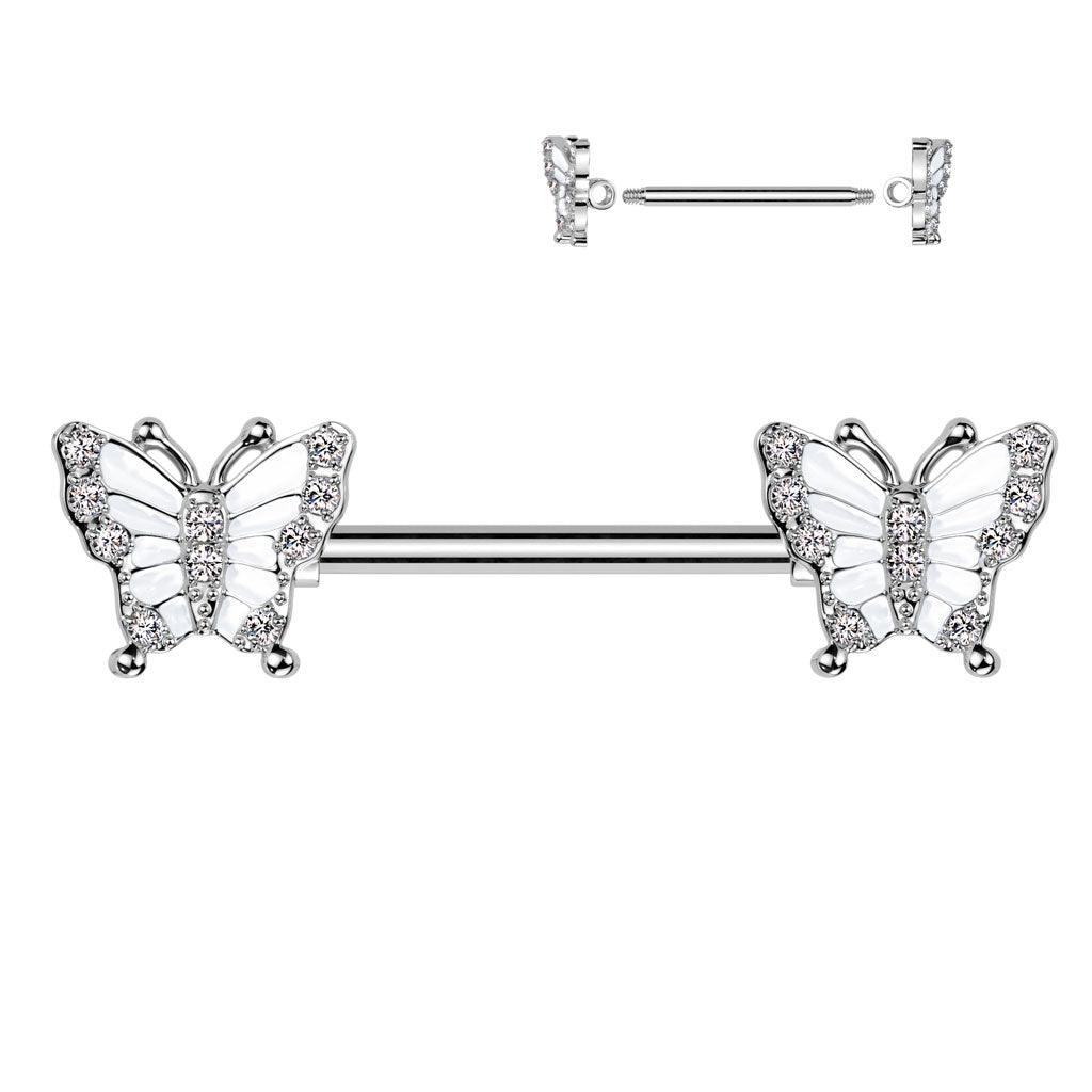 Brustpiercing "Butterfly" mit Zirkonia Steinen (Chirurgenstahl 316L) - Royal Skin Jewelry (9113279463752)