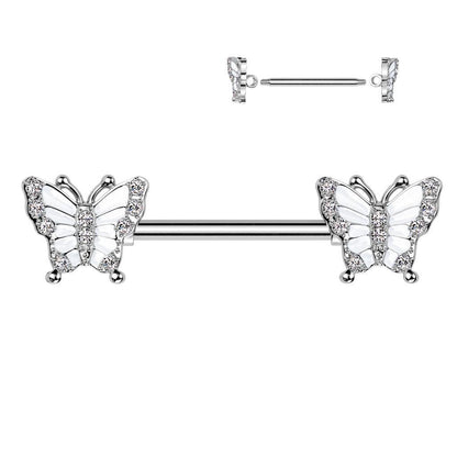 Brustpiercing "Butterfly" mit Zirkonia Steinen (Chirurgenstahl 316L) - Royal Skin Jewelry (9113279463752)