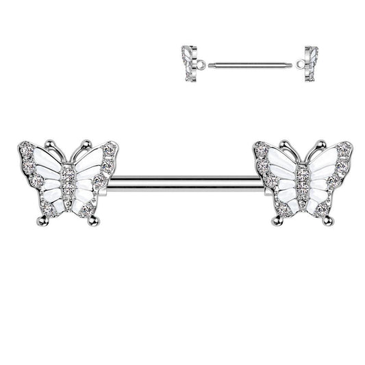 Brustpiercing "Butterfly" mit Zirkonia Steinen (Chirurgenstahl 316L) - Royal Skin Jewelry (9113279463752)
