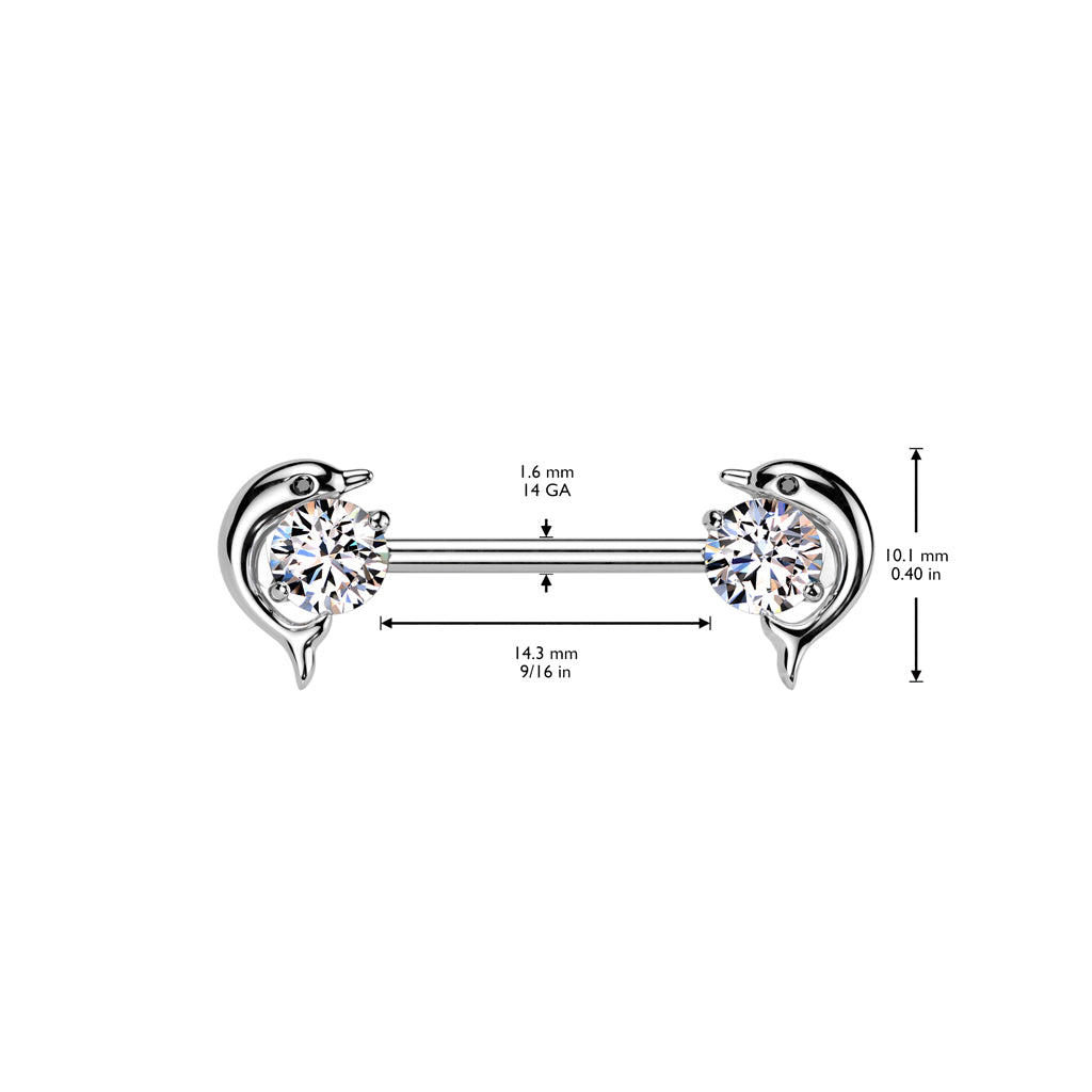 Brustwarzenpiercing mit Delfin-Motiv und Zirkonia Kristallen - Chirurgenstahl 316L (9248432914760)