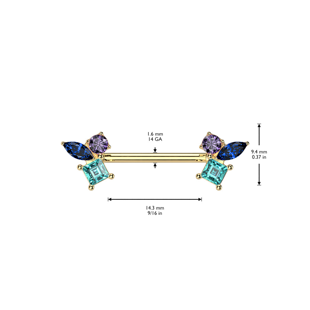 Brustwarzenpiercing mit Mehrfarbigen Zirkonia Kristallen Schraubverschluss - Chirurgenstahl 316L (9248439501128)