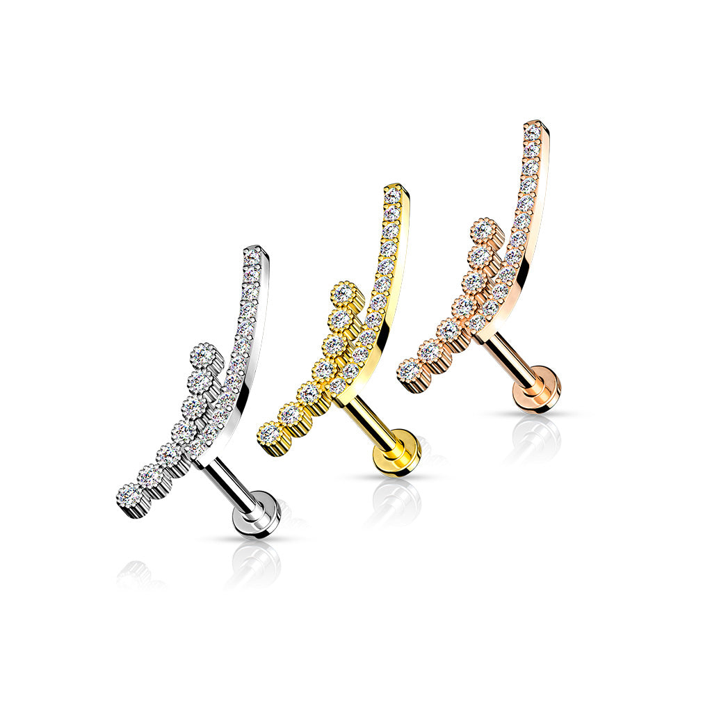 Ohrpiercing "Double Lined" mit Zirkonia Steinen (Chirurgenstahl 316L) (9126269649224)