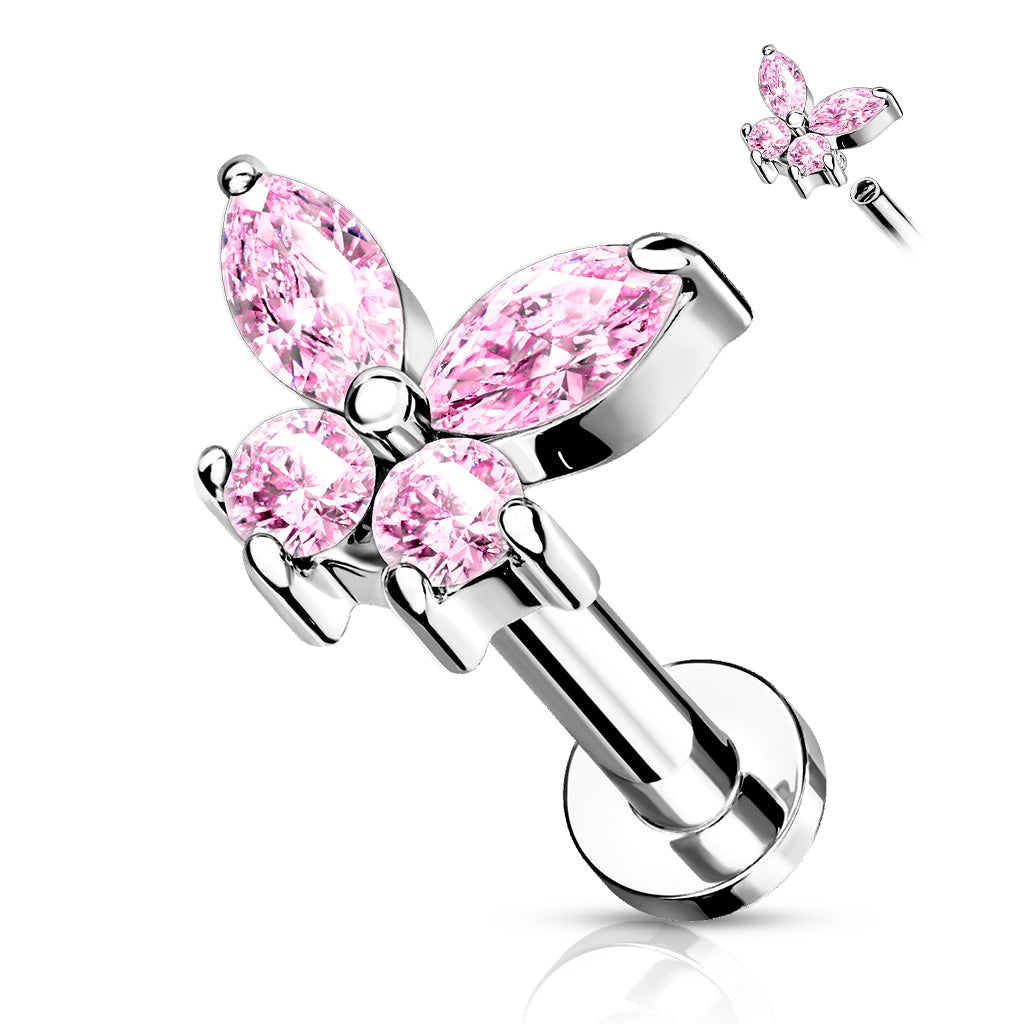 Ohrpiercing Butterfly Top vergoldet mit Zirkonia (Chirurgenstahl 316L) (9123251192136)