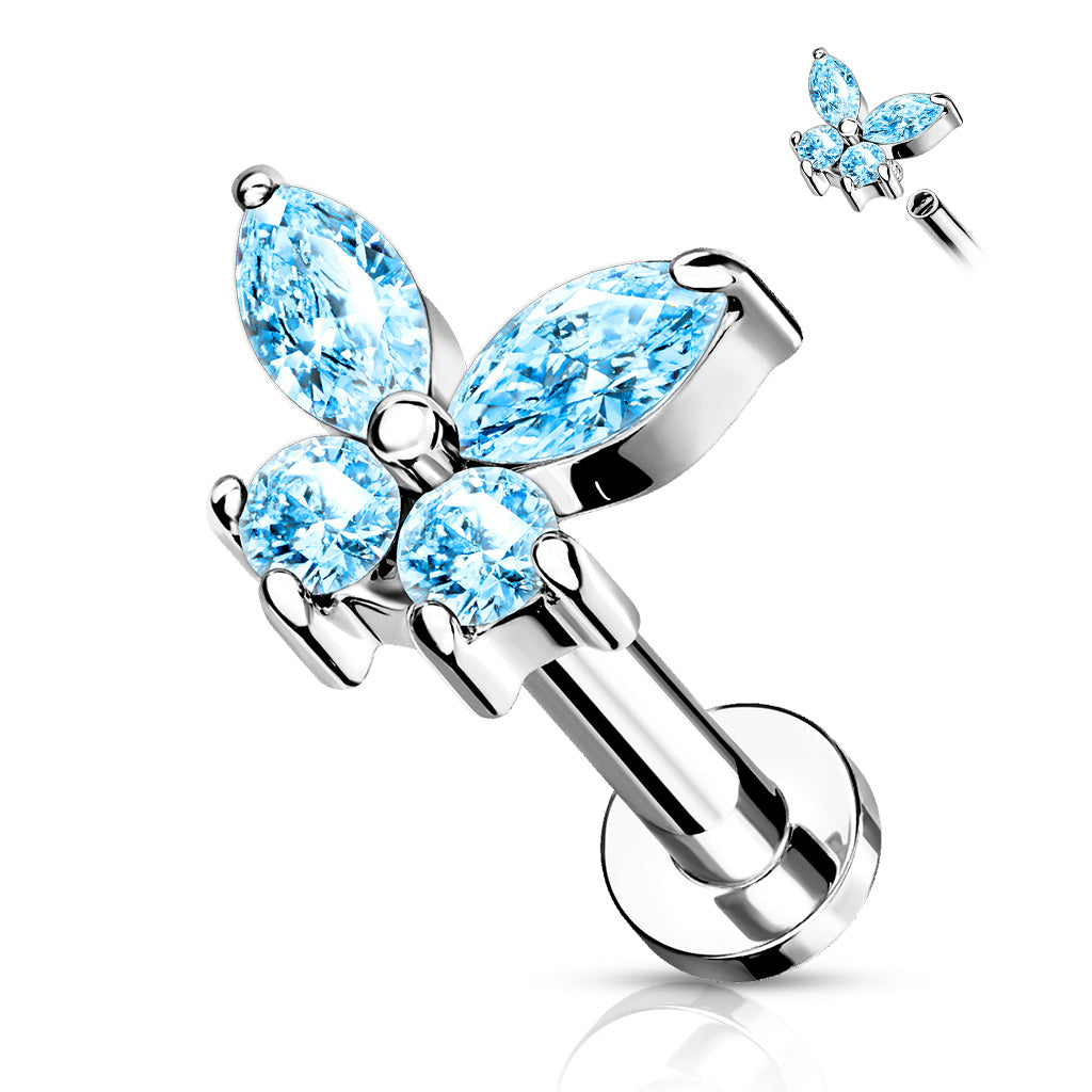 Ohrpiercing Butterfly Top vergoldet mit Zirkonia (Chirurgenstahl 316L) (9123251192136)