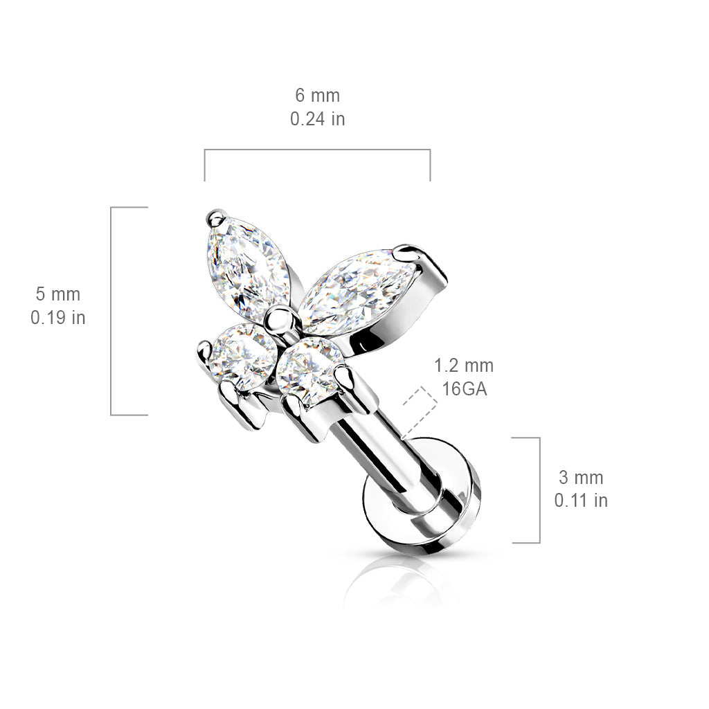 Ohrpiercing Butterfly Top vergoldet mit Zirkonia (Chirurgenstahl 316L) - Royal Skin Jewelry (9123251192136)