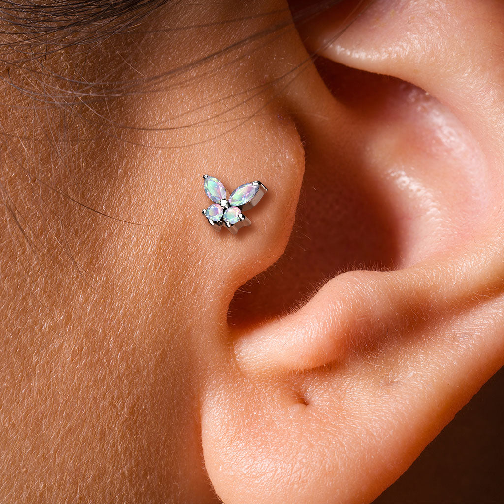 Ohrpiercing Butterfly Top vergoldet mit Zirkonia (Chirurgenstahl 316L) (9123251192136)