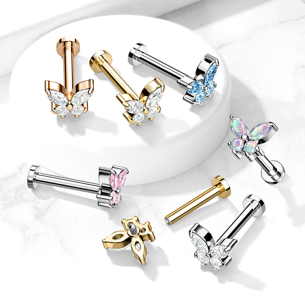 Ohrpiercing Butterfly Top vergoldet mit Zirkonia (Chirurgenstahl 316L) (9123251192136)