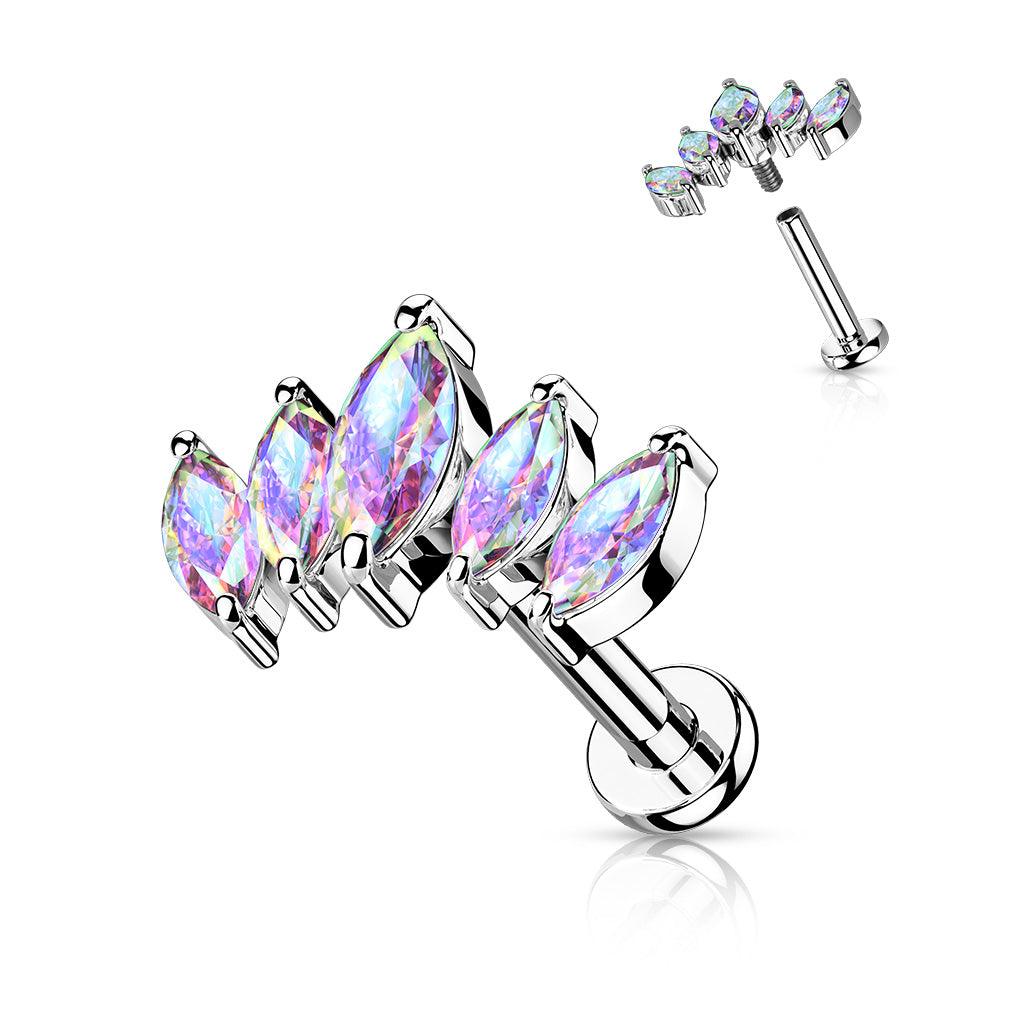 Ohrstecker "Penta Navette" mit Zirkonia Steinen (Chirurgenstahl 316L) (9125725307208)