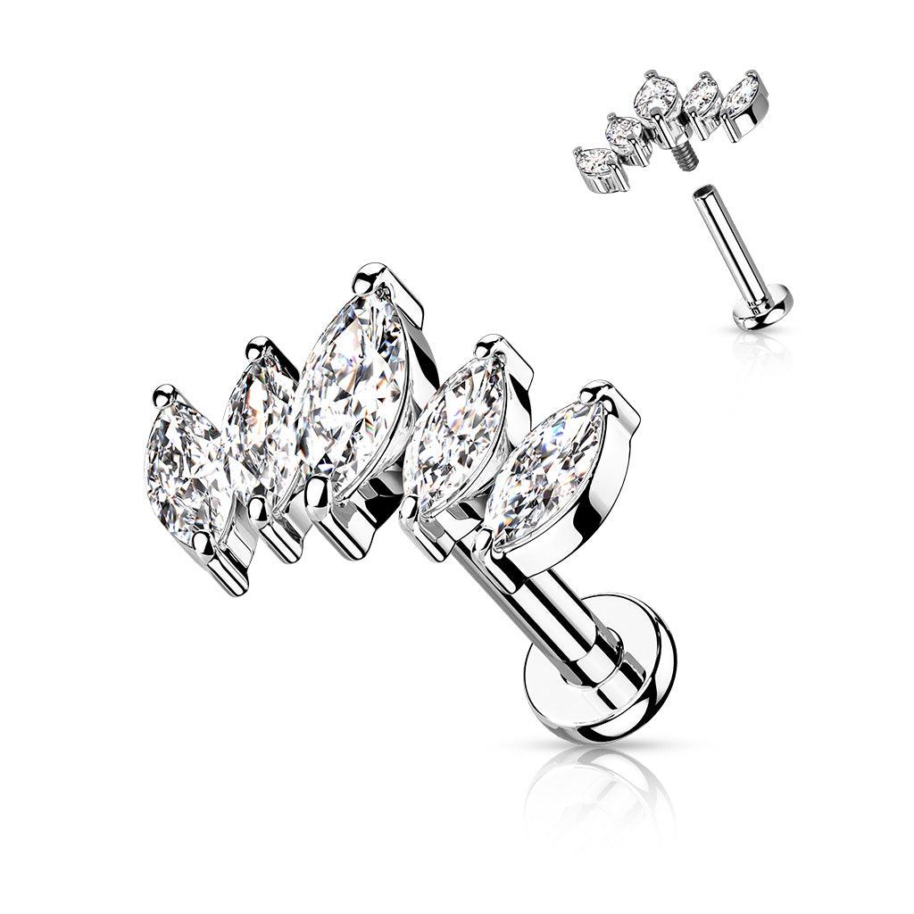 Ohrstecker "Penta Navette" mit Zirkonia Steinen (Chirurgenstahl 316L) (9125725307208)