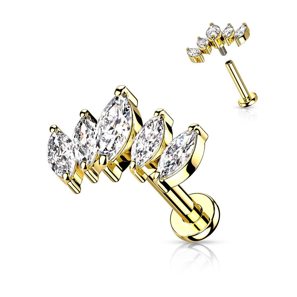 Ohrstecker "Penta Navette" mit Zirkonia Steinen (Chirurgenstahl 316L) (9125725307208)