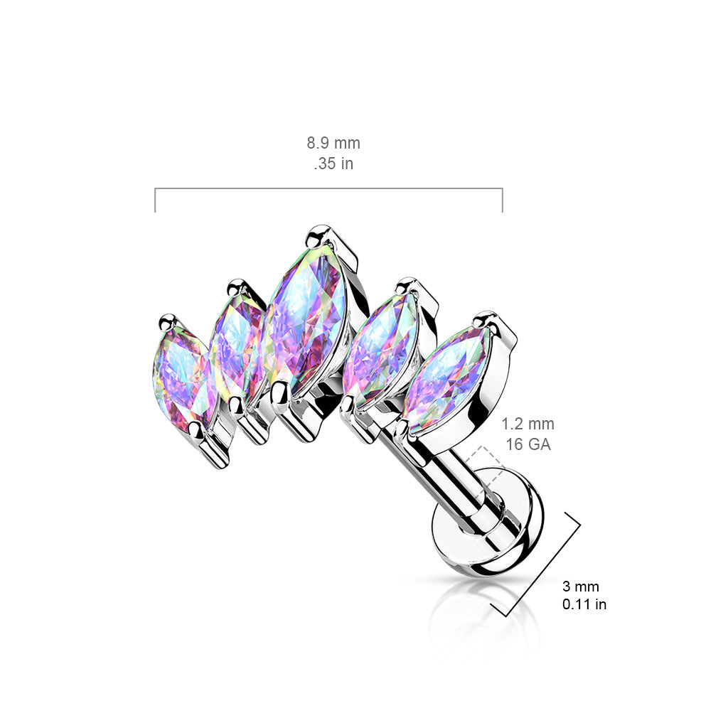 Ohrstecker "Penta Navette" mit Zirkonia Steinen (Chirurgenstahl 316L) (9125725307208)