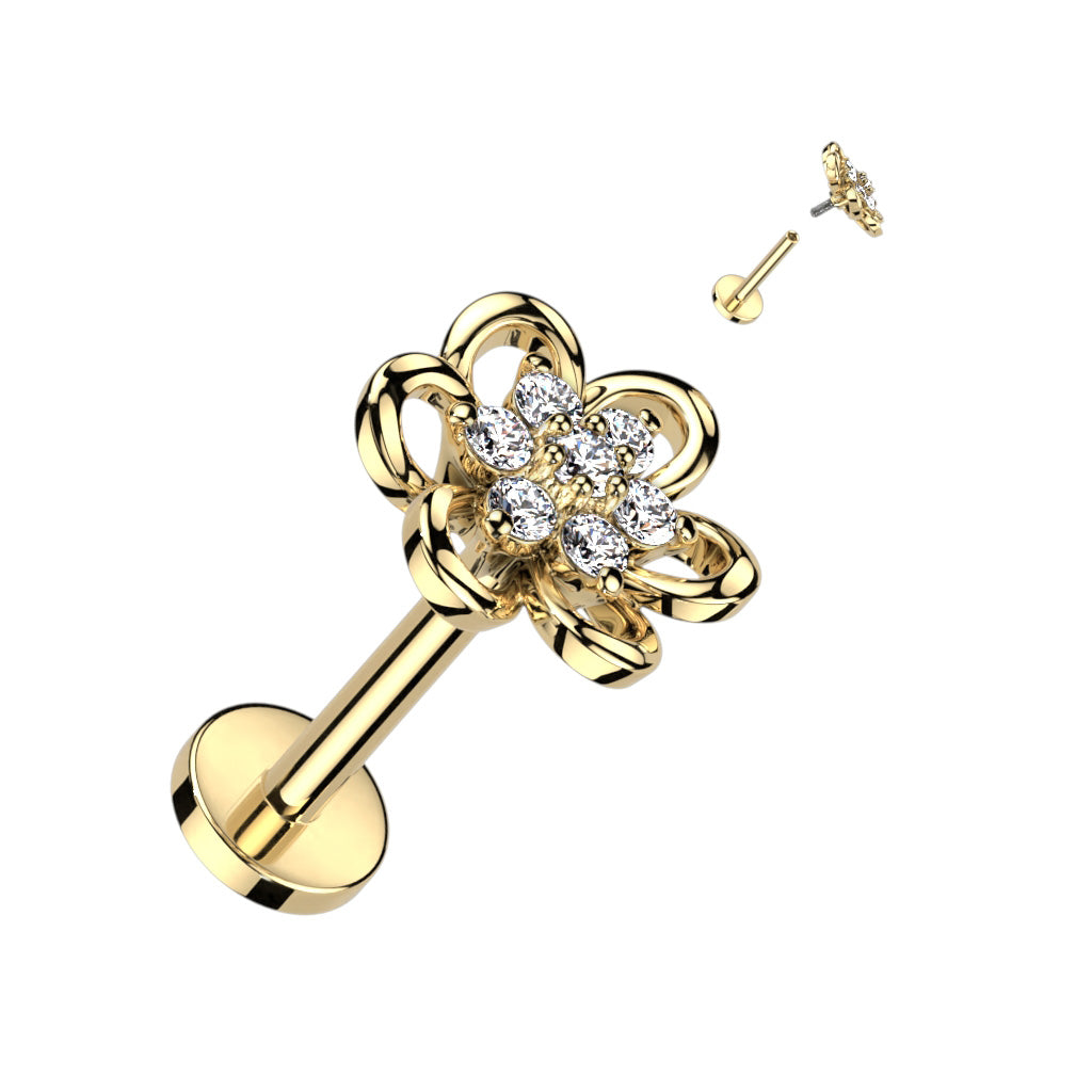 Ohrpiercing "Hollow Flower" mit eingefassten Zirkonia Kristallen - Chirurgenstahl 316L (9249097711944)