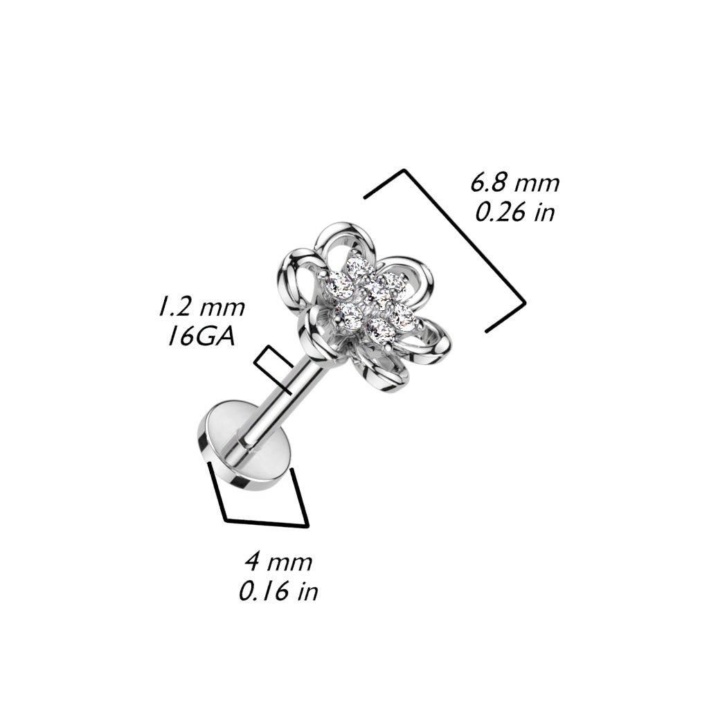 Ohrpiercing "Hollow Flower" mit eingefassten Zirkonia Kristallen - Chirurgenstahl 316L (9249097711944)