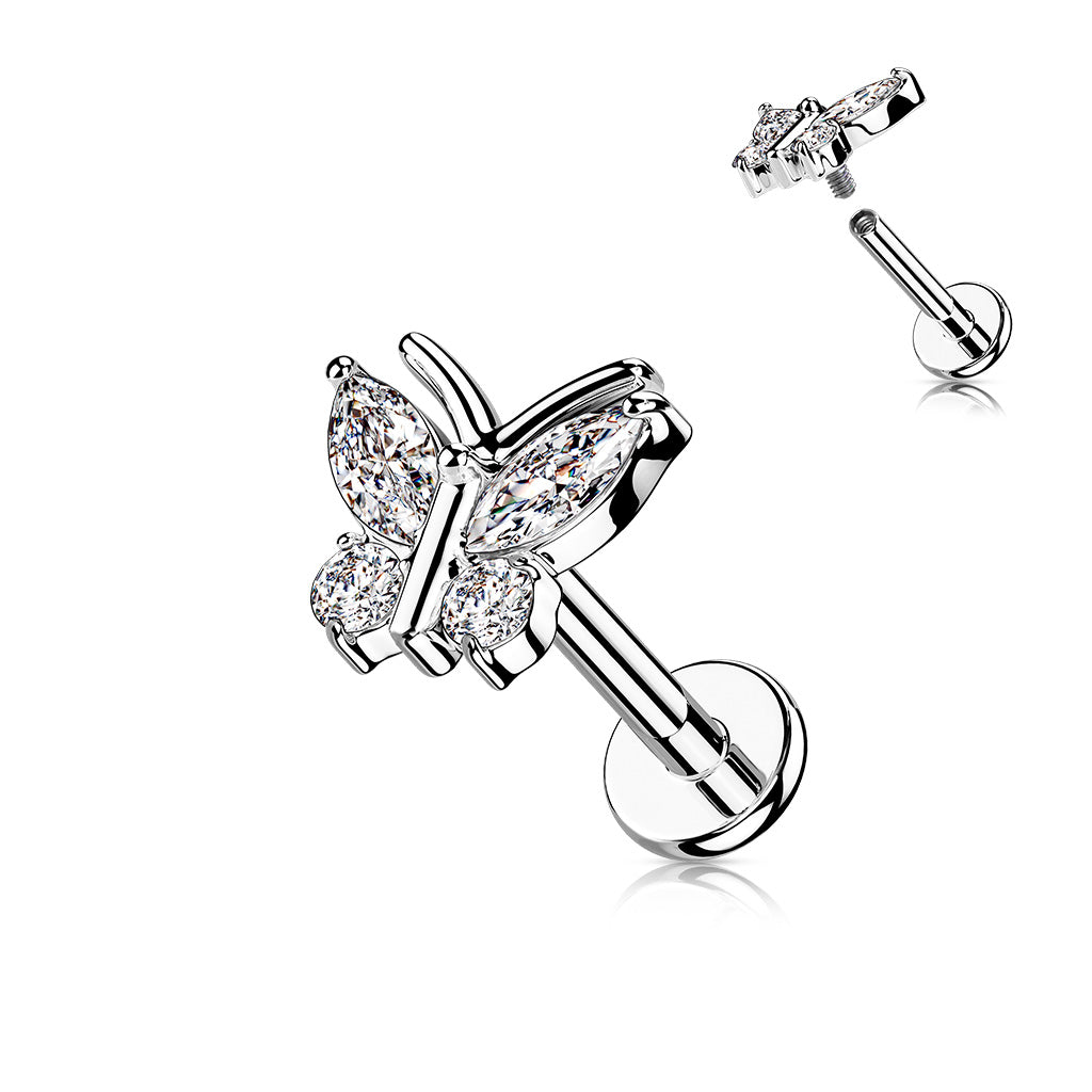 Ohrpiercing "Butterfly Charm" mit Zirkonia Steinen (Chirurgenstahl 316L) (9125623595336)