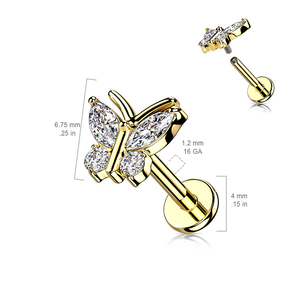 Ohrpiercing "Butterfly Charm" mit Zirkonia Steinen (Chirurgenstahl 316L) (9125623595336)