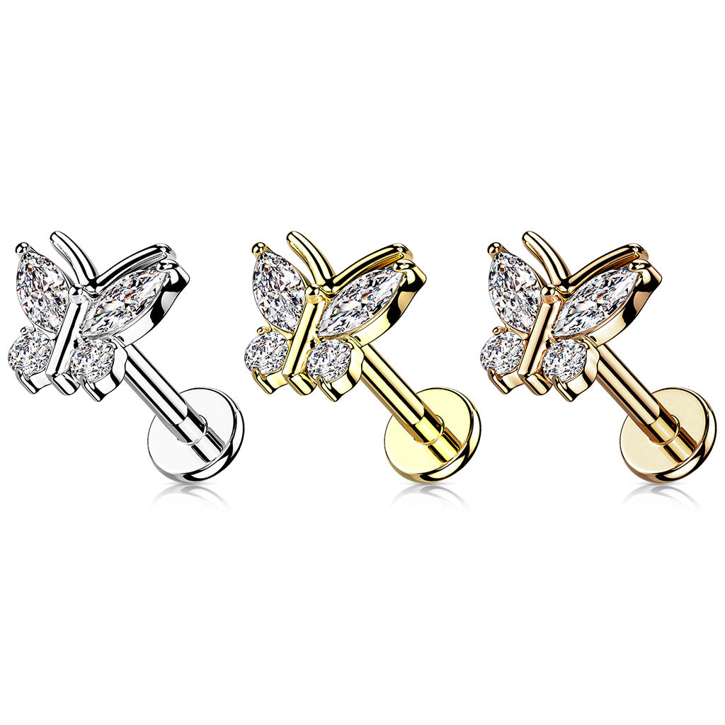 Ohrpiercing "Butterfly Charm" mit Zirkonia Steinen (Chirurgenstahl 316L) (9125623595336)