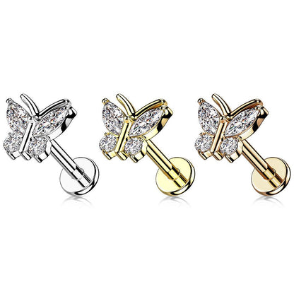 Ohrpiercing "Butterfly Charm" mit Zirkonia Steinen (Chirurgenstahl 316L) (9125623595336)