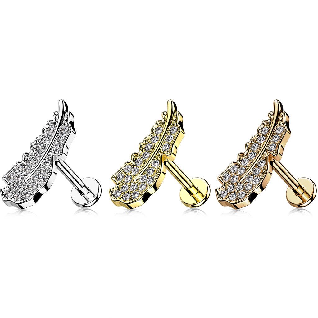 Ohrpiercing "Feather" vergoldet mit Zirkonia Steinen (Chirurgenstahl 316L) - Royal Skin Jewelry (9123529392456)