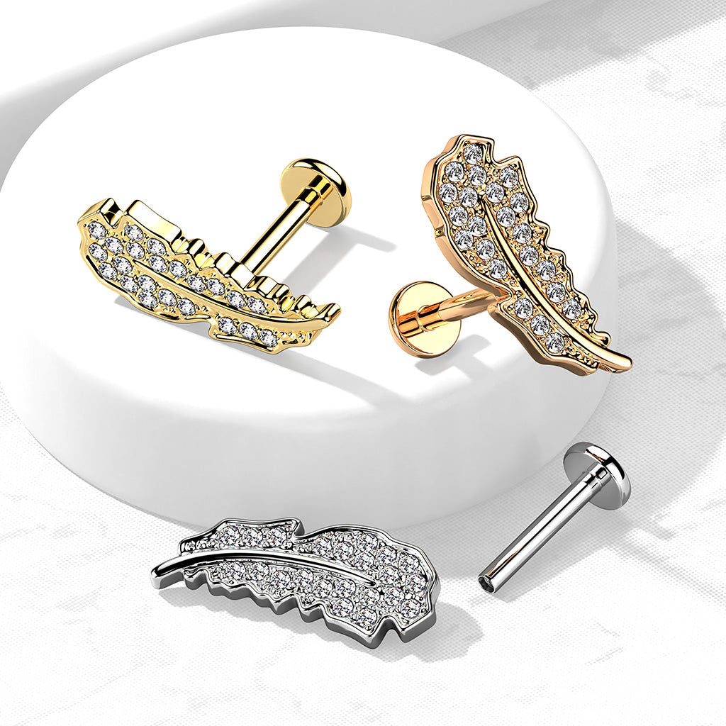 Ohrpiercing "Feather" mit Zirkonia Steinen (Chirurgenstahl 316L) - Royal Skin Jewelry (9123295494472)