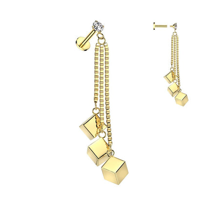 Ohrpiercing mit 3 Boxen an hängenden Ketten - Chirurgenstahl 316L (9249246740808)