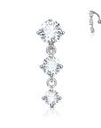 Bauchnabel Piercing mit 3 hängenden runden Zirkonia Kristallen - Chirurgenstahl 316L (9253730648392)
