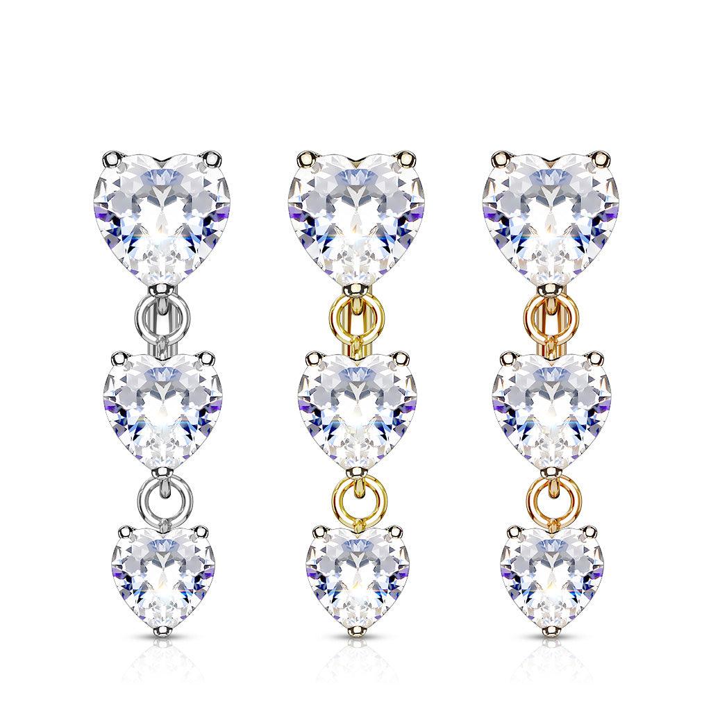 Bauchnabel Piercing mit hängenden Herz Zirkonia Kristallen - Chirurgenstahl 316L (9253750276424)