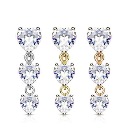 Bauchnabel Piercing mit hängenden Herz Zirkonia Kristallen - Chirurgenstahl 316L (9253750276424)