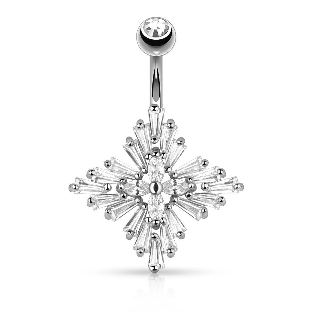 Bauchnabelpiercing "Princess Cut" mit Zirkonia Kristallen (9292559843656)