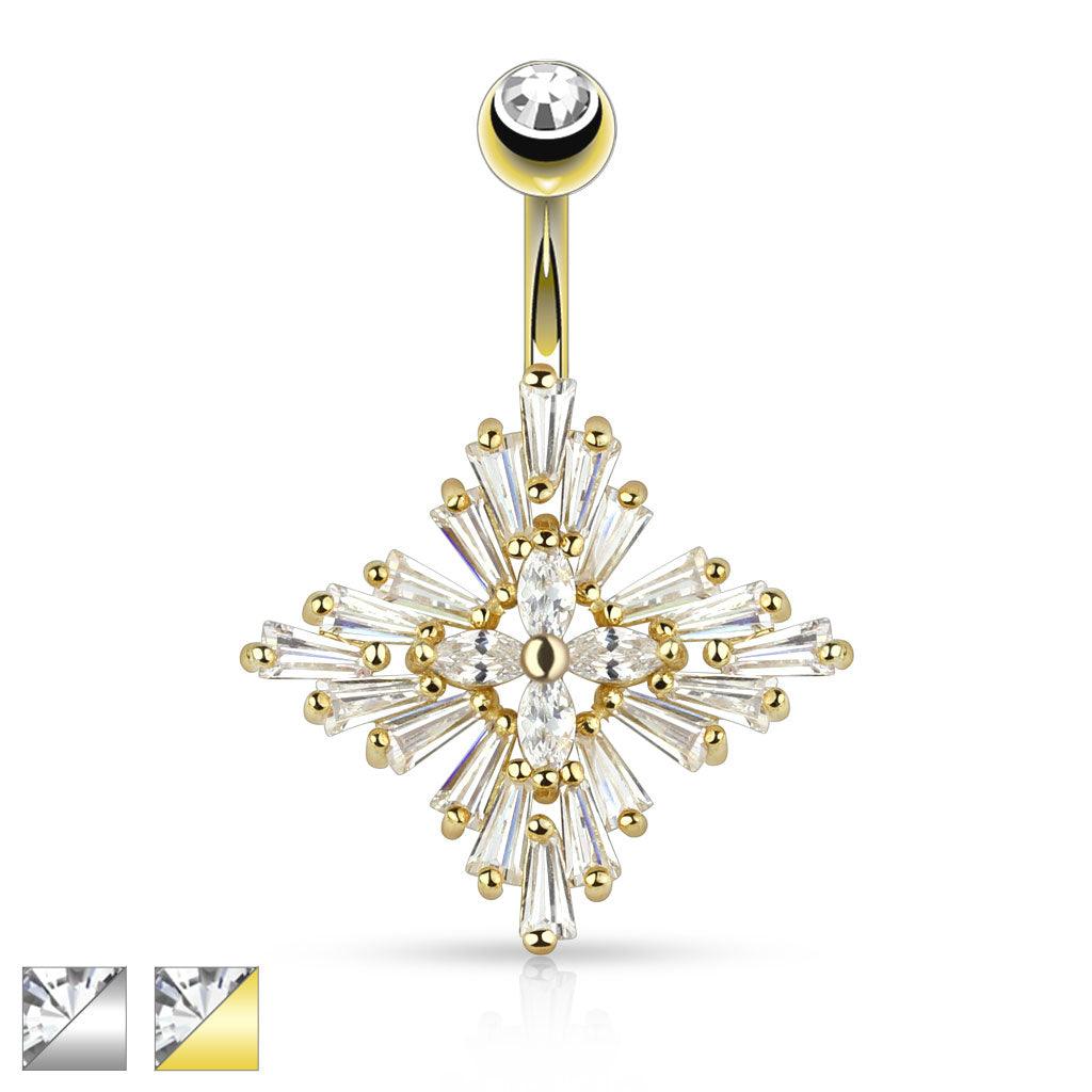 Bauchnabelpiercing "Princess Cut" mit Zirkonia Kristallen (9292559843656)
